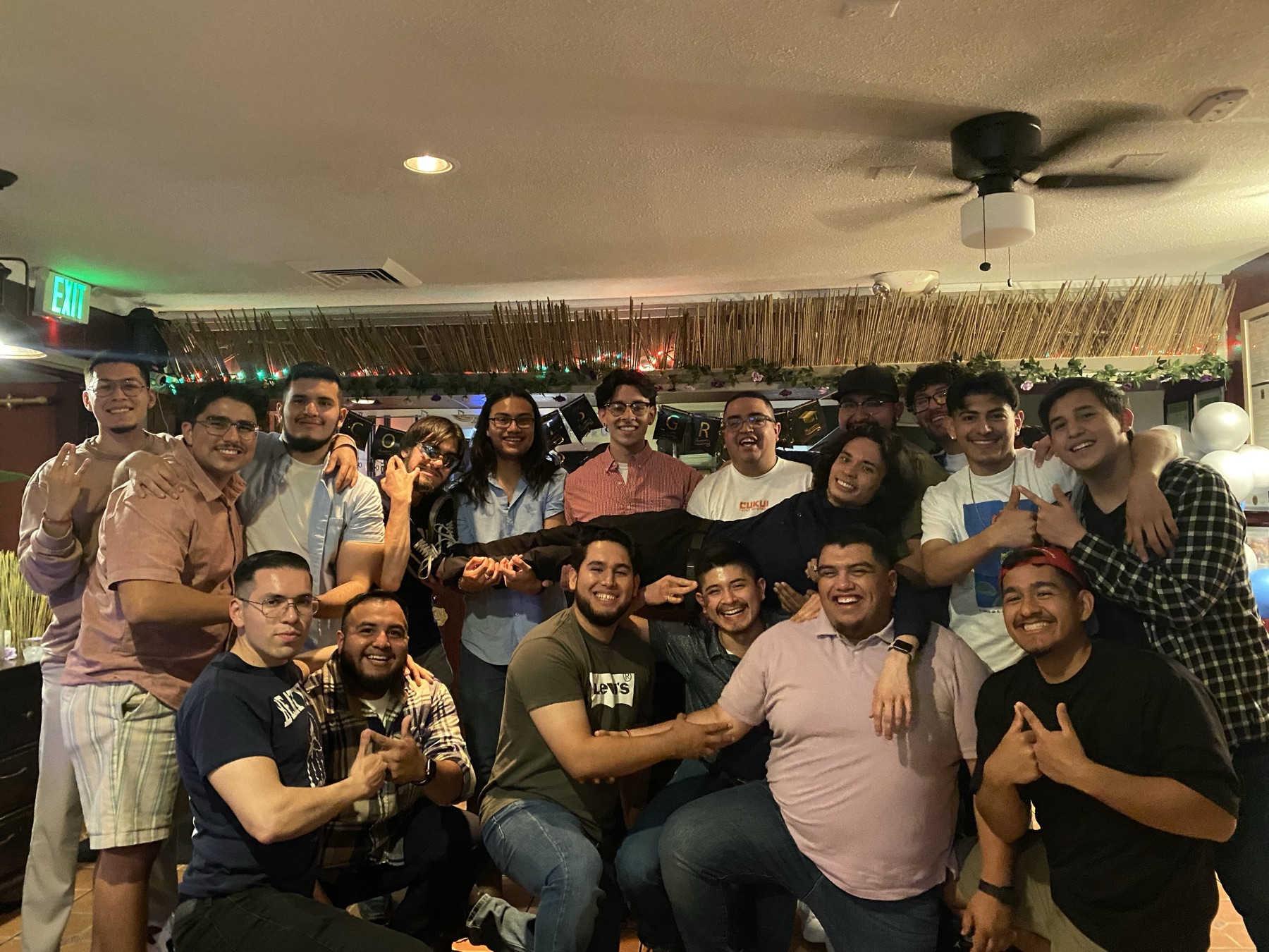 Brothers of the Omicron Chapter gathered at a brotherhood event